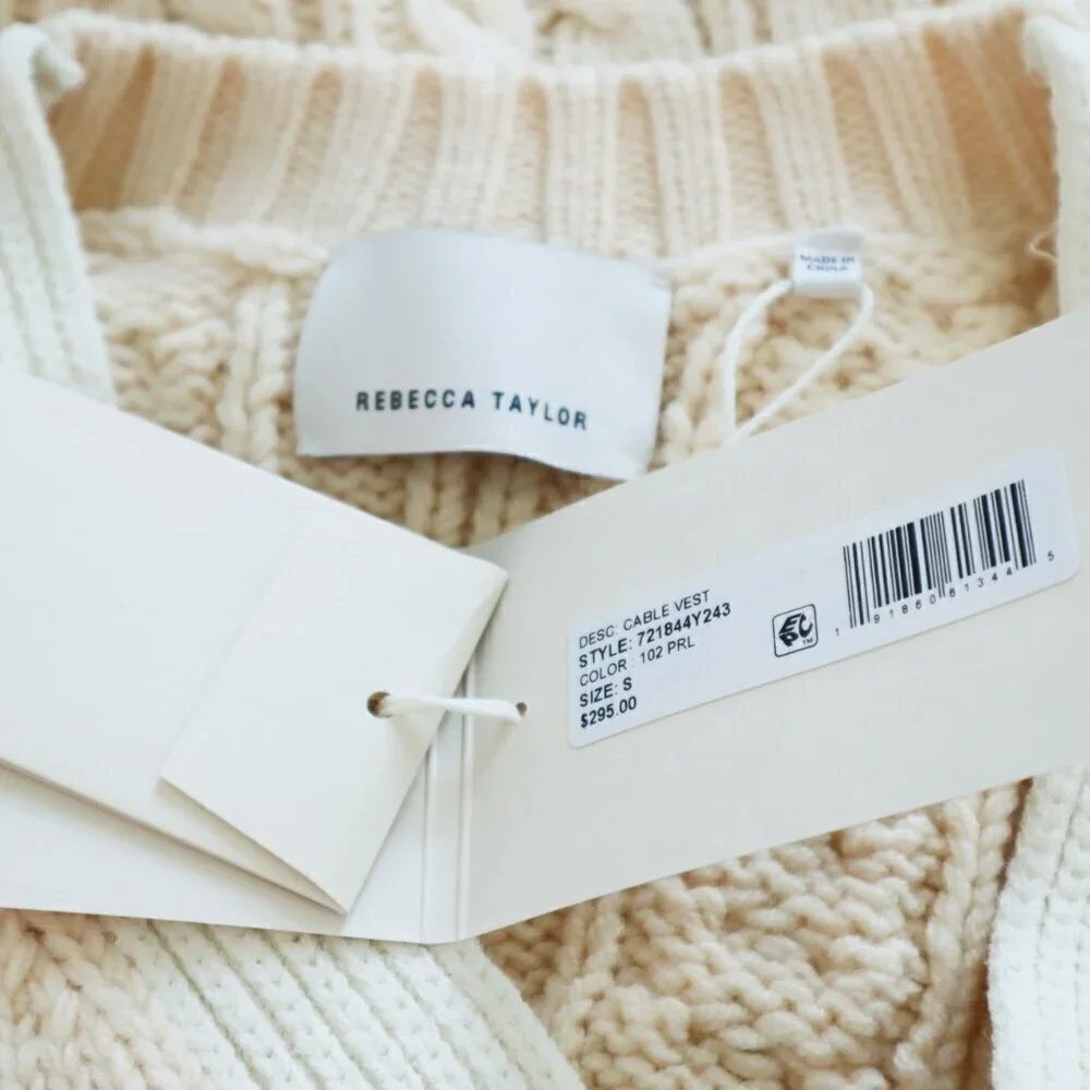 Rebecca Taylor Pearl Ivory White Cable Knit Contrast Vest Sweater Top NWT New S - Picture 8 of 8